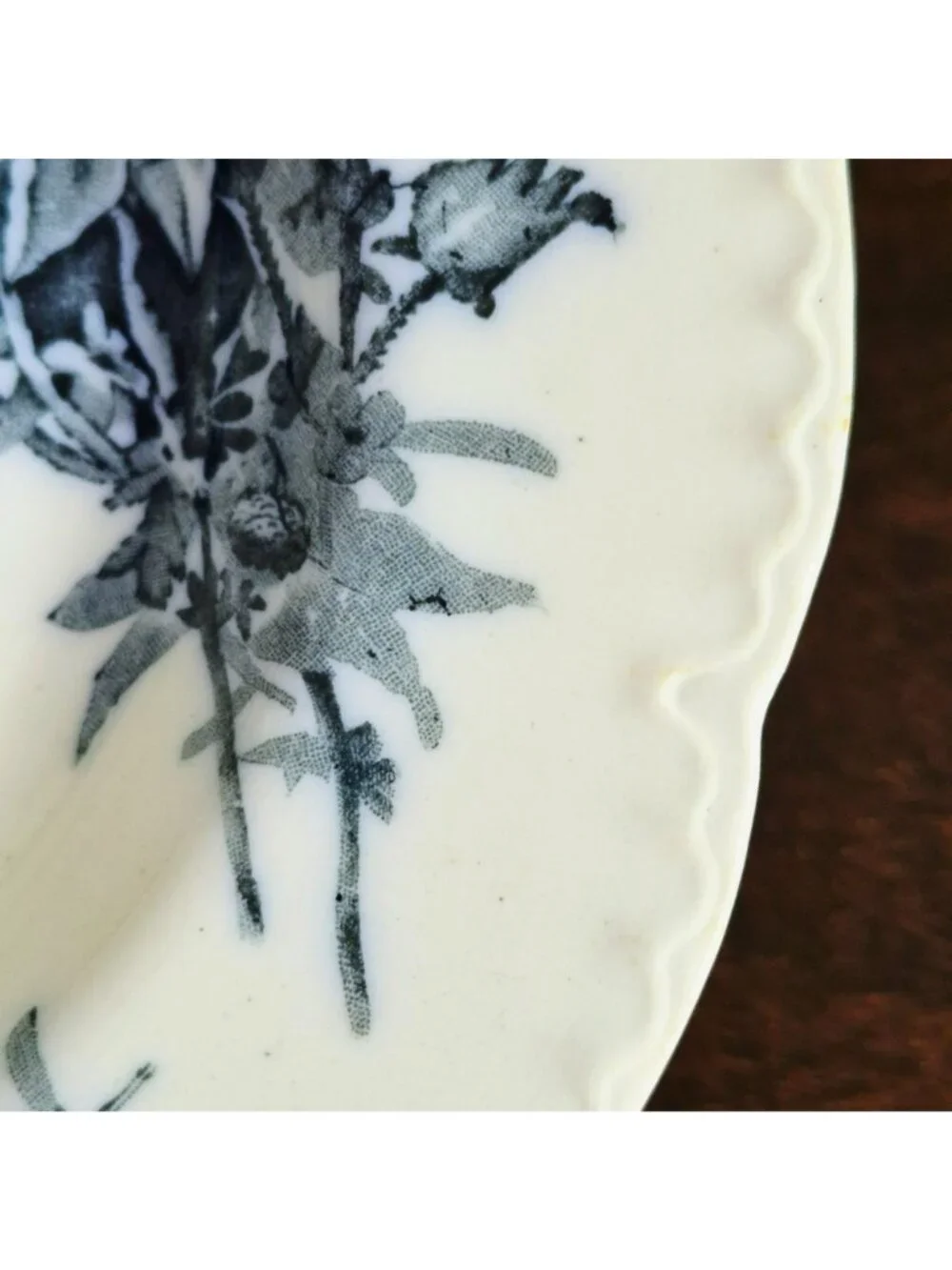 Antique Johnson Brothers Clifton Rimmed Soup Bowl, Blue Floral, Embossed Edge